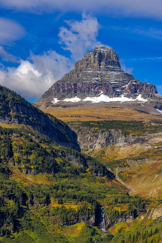 Clements Mountain and Reynolds Creek Falls in autumn-Glacier National Park-Montana-USA White Modern Wood Framed Art Print with Double Matting by Haney, Chuck
