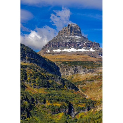 Clements Mountain and Reynolds Creek Falls in autumn-Glacier National Park-Montana-USA Black Modern Wood Framed Art Print by Haney, Chuck