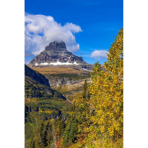 Clements Mountain and Reynolds Creek Falls in autumn-Glacier National Park-Montana-USA Black Modern Wood Framed Art Print by Haney, Chuck