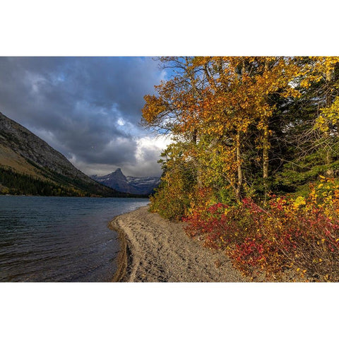 Cosley Lake in autumn-Glacier National Park-Montana-USA Gold Ornate Wood Framed Art Print with Double Matting by Haney, Chuck