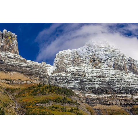 The Garden Wall with seasons first snow in Glacier National Park-Montana-USA Black Modern Wood Framed Art Print by Haney, Chuck