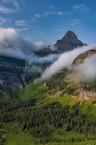Rolling fog clouds with Reynolds Mountains at Logan Pass in Glacier National Park-USA White Modern Wood Framed Art Print with Double Matting by Haney, Chuck