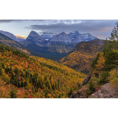 Looking down the McDonald Valley in autumn-Glacier National Park-Montana-USA Black Modern Wood Framed Art Print by Haney, Chuck