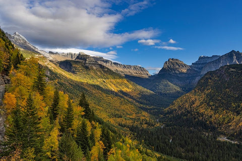 Looking down the McDonald Valley in autumn-Glacier National Park-Montana-USA White Modern Wood Framed Art Print with Double Matting by Haney, Chuck