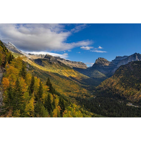 Looking down the McDonald Valley in autumn-Glacier National Park-Montana-USA Black Modern Wood Framed Art Print by Haney, Chuck