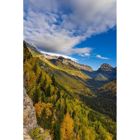 Looking down the McDonald Valley in autumn-Glacier National Park-Montana-USA Black Modern Wood Framed Art Print by Haney, Chuck