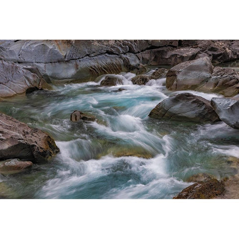 Sacred Dancing Cascade in McDonald Creek in Glacier National Park-Montana-USA White Modern Wood Framed Art Print by Haney, Chuck