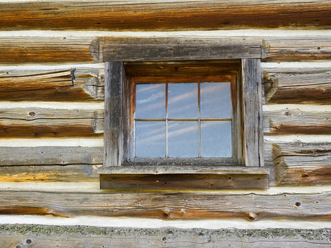 Montana- Glacier National Park. Lubec Barn (1926)- window close-up Black Ornate Wood Framed Art Print with Double Matting by Wild, Jamie and Judy