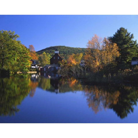 NH, Ashland Old grist mill reflecting in pond Gold Ornate Wood Framed Art Print with Double Matting by Terrill, Steve