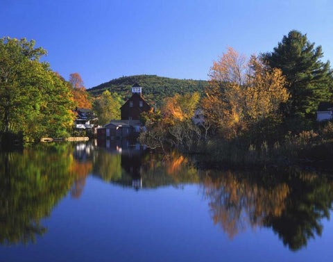 NH, Ashland Old grist mill reflecting in pond Black Ornate Wood Framed Art Print with Double Matting by Terrill, Steve
