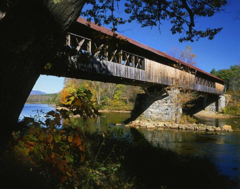 NH, Campton Blair Bridge over Pemigewasset River White Modern Wood Framed Art Print with Double Matting by Terrill, Steve
