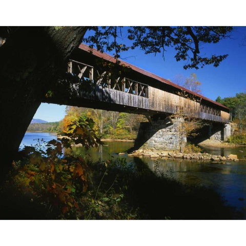 NH, Campton Blair Bridge over Pemigewasset River Black Modern Wood Framed Art Print by Terrill, Steve