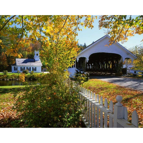 NH, Stark Stark Bridge and Church by the river Black Modern Wood Framed Art Print by Terrill, Steve