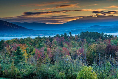Painterly fall landscape with fog and fall foliage-Sugar Hill-White Mountains-Franconia Black Ornate Wood Framed Art Print with Double Matting by Garber, Howie