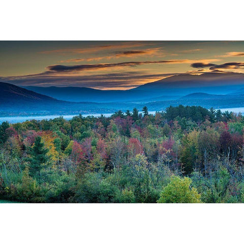 Painterly fall landscape with fog and fall foliage-Sugar Hill-White Mountains-Franconia Black Modern Wood Framed Art Print with Double Matting by Garber, Howie