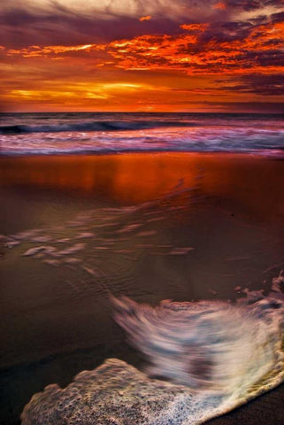 New Jersey, Cape May Sunset reflection on beach White Modern Wood Framed Art Print with Double Matting by OBrien, Jay