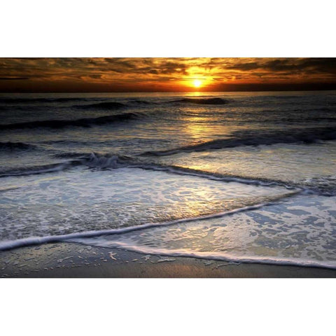 New Jersey, Cape May Sunset reflection on beach White Modern Wood Framed Art Print by OBrien, Jay