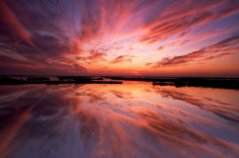 New Jersey, Cape May Sunset reflection on water White Modern Wood Framed Art Print with Double Matting by OBrien, Jay