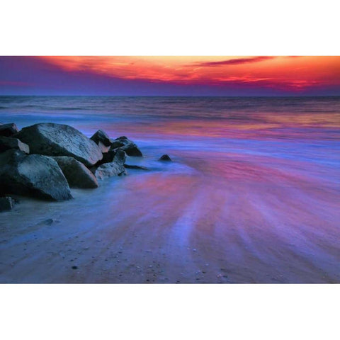 USA, New Jersey, Cape May Sunset on Delaware Bay Black Modern Wood Framed Art Print with Double Matting by OBrien, Jay