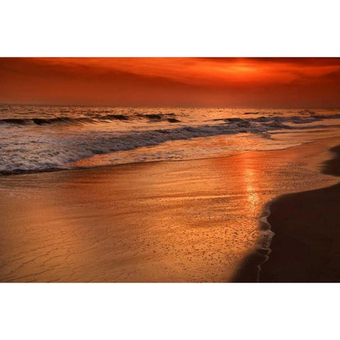 New Jersey, Cape May Sunset on the beach White Modern Wood Framed Art Print by OBrien, Jay