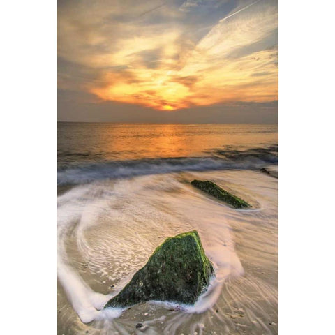 New Jersey, Cape May Scenic on Cape May Beach Black Modern Wood Framed Art Print with Double Matting by OBrien, Jay