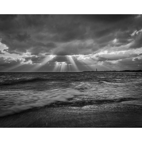 New Jersey-Cape May National Seashore BandW of sunset on ocean shore  Gold Ornate Wood Framed Art Print with Double Matting by Jaynes Gallery