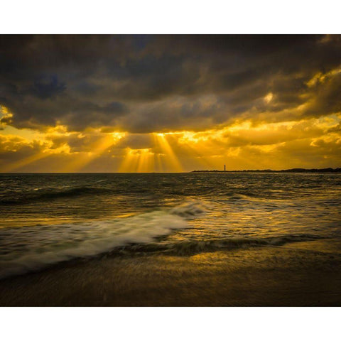 New Jersey-Cape May National Seashore Sunset on ocean shore  Black Modern Wood Framed Art Print by Jaynes Gallery