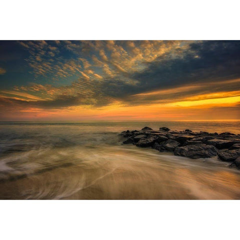 New Jersey-Cape May National Seashore Sunset on ocean and rocks  White Modern Wood Framed Art Print by Jaynes Gallery
