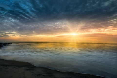 New Jersey-Cape May National Seashore Sunset on ocean and shore  Black Ornate Wood Framed Art Print with Double Matting by Jaynes Gallery