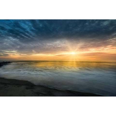 New Jersey-Cape May National Seashore Sunset on ocean and shore  Black Modern Wood Framed Art Print by Jaynes Gallery