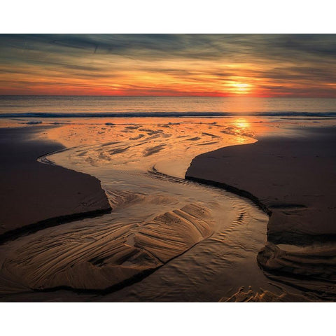 USA-New Jersey-Cape May National Seashore-Sunset on ocean shore Black Modern Wood Framed Art Print by Jaynes Gallery