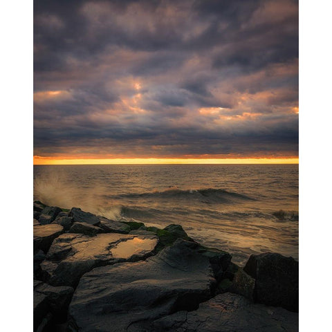 USA-New Jersey-Cape May National Seashore-Sunset on ocean shore White Modern Wood Framed Art Print by Jaynes Gallery