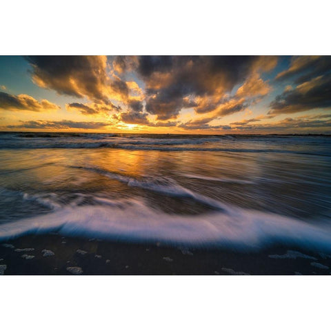 USA-New Jersey-Cape May National Seashore-Sunset on ocean and shore Black Modern Wood Framed Art Print by Jaynes Gallery