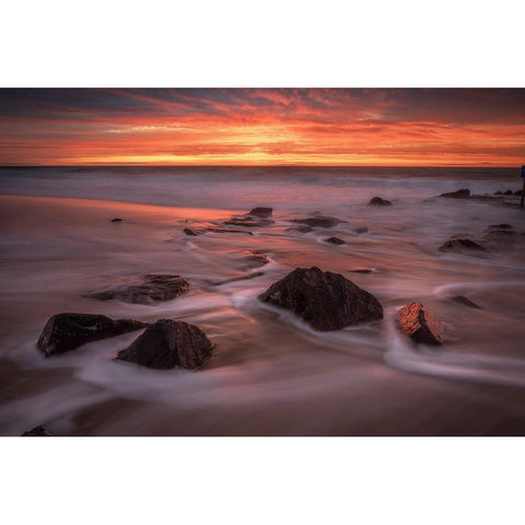 USA-New Jersey-Cape May National Seashore-Sunset on ocean shore Black Modern Wood Framed Art Print with Double Matting by Jaynes Gallery