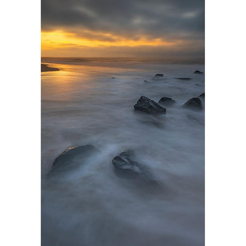 USA-New Jersey-Cape May National Seashore Sunrise on rocky shoreline Black Modern Wood Framed Art Print by Jaynes Gallery