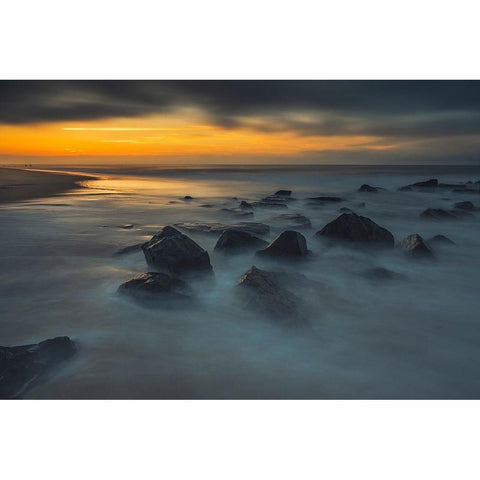 USA-New Jersey-Cape May National Seashore Sunrise on rocky shoreline White Modern Wood Framed Art Print by Jaynes Gallery