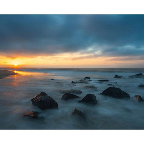 USA-New Jersey-Cape May National Seashore Sunrise on rocky shoreline Black Modern Wood Framed Art Print by Jaynes Gallery