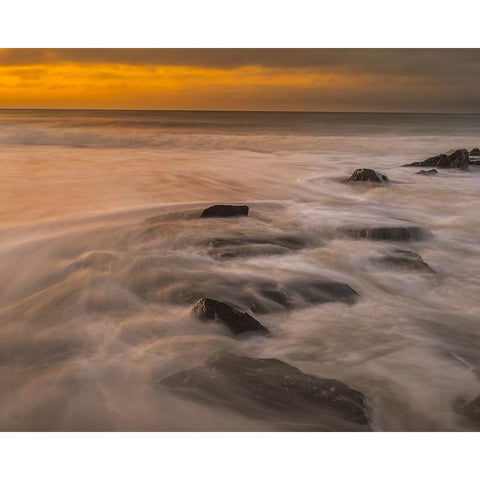 USA-New Jersey-Cape May National Seashore Sunrise on rocky shoreline Black Modern Wood Framed Art Print by Jaynes Gallery