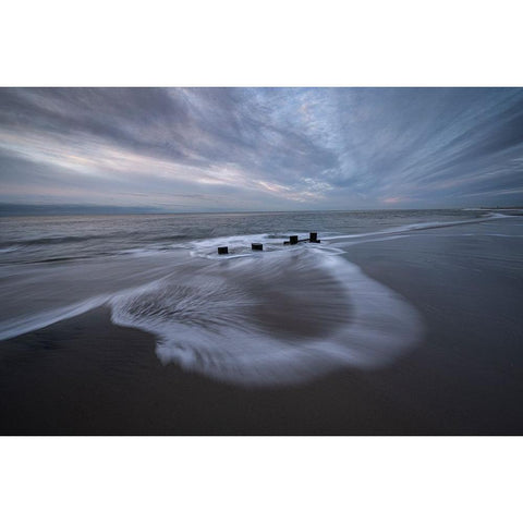 USA-New Jersey-Cape May National Seashore Pier stumps on cloudy seashore sunrise Gold Ornate Wood Framed Art Print with Double Matting by Jaynes Gallery