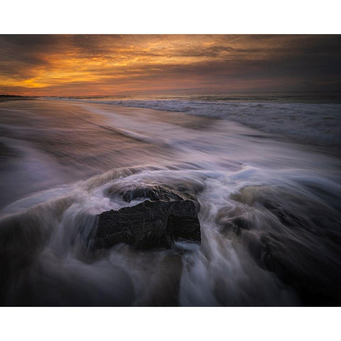 USA-New Jersey-Cape May National Seashore Sunset on ocean and beach scenic Black Modern Wood Framed Art Print by Jaynes Gallery
