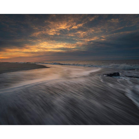 USA-New Jersey-Cape May National Seashore Sunset on ocean and beach scenic Black Modern Wood Framed Art Print by Jaynes Gallery