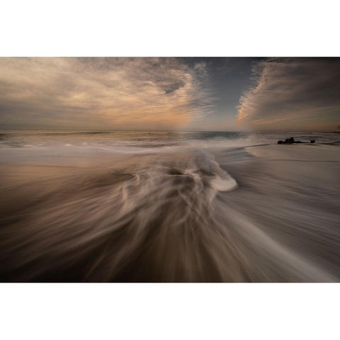 USA-New Jersey-Cape May National Seashore Cloudy sunrise on seashore Black Modern Wood Framed Art Print by Jaynes Gallery