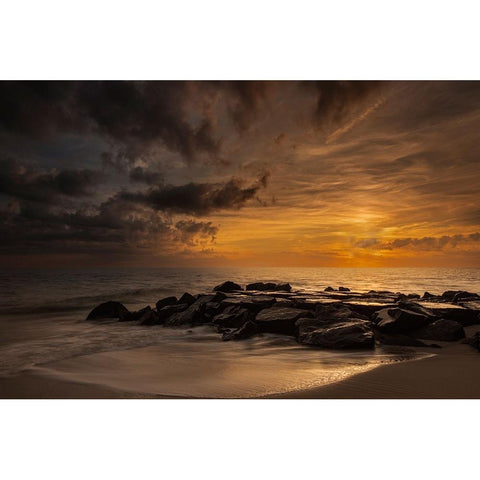 USA-New Jersey-Cape May National Seashore Cloudy sunset on seashore Black Modern Wood Framed Art Print by Jaynes Gallery