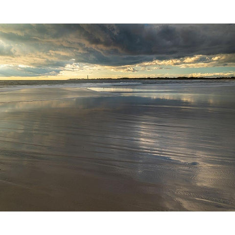 USA-New Jersey-Cape May National Seashore Sunset on ocean and beach scenic Black Modern Wood Framed Art Print by Jaynes Gallery