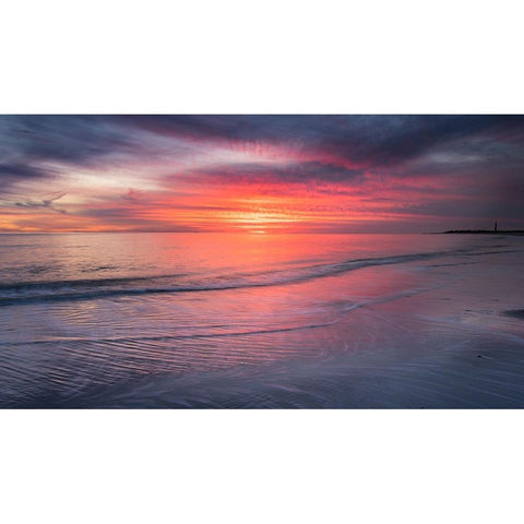 USA-New Jersey-Cape May National Seashore Sunset on ocean shore Black Modern Wood Framed Art Print by Jaynes Gallery