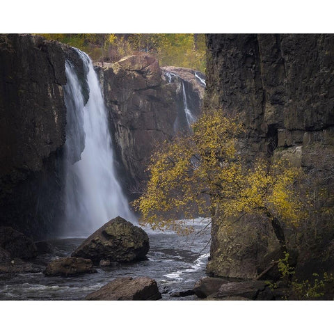 USA-New Jersey-Great Falls State Park Waterfall and tree in autumn Black Modern Wood Framed Art Print by Jaynes Gallery