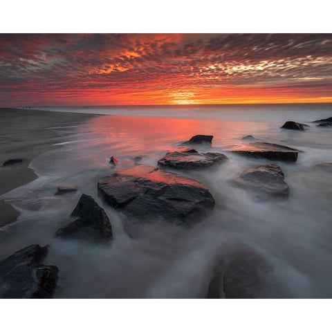 USA-New Jersey-Cape May National Seashore Sunrise on ocean shore White Modern Wood Framed Art Print by Jaynes Gallery