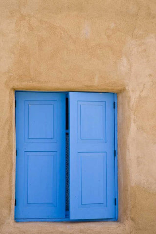 New Mexico, Santa Fe Blue window doors Black Ornate Wood Framed Art Print with Double Matting by Ross, Nancy ,  Steve