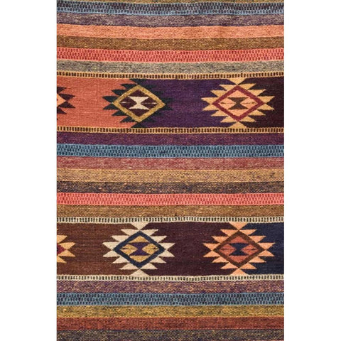 New Mexico, Madrid Detail in colorful woven rug Black Modern Wood Framed Art Print with Double Matting by Ross, Nancy ,  Steve