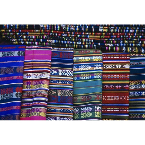 New Mexico, Santa Fe Colorful blankets for sale Black Modern Wood Framed Art Print by OBrien, Jay